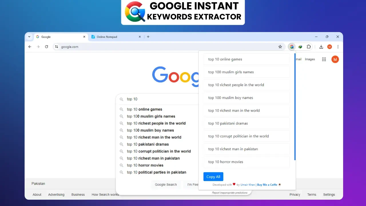 Google Instant Keywords Extractor - Screenshot